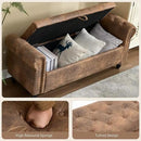Furniliving 55” End of Bed Bench, Bedroom Bench with Button-Tufted, Large Upholstered Storage Ottoman Entryway Bench with Storage Shoe Cabinet Bench, for Bedroom, PU, Coffee by CozyNest Decor