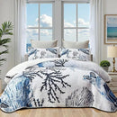 Coastal Bedding King Size Coastal Quilt with 2 Shams, Nautical Beach Comforter Sets Ocean Bedspreads Blue Seaturtle Coverlet Summer Bedding, 96''x106'' by CozyNest Decor