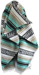 Del Mex Classic Mexican Blanket, Large Authentic Woven Falsa Throw (70"x50"), Artisan Southwest Décor for Beach, Yoga, Outdoors (Mint/Tan) by CozyNest Decor