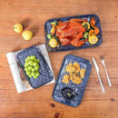 vicrays Ceramic Rectangle Serving Platters - 14" 12" 10" Porcelain Serving Trays Plates for Party BBQ Appetizers Sushi Dessert - Microwave Oven and Dishwasher Safe - Set of 3 Blue by CozyNest Decor