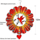 SteadyDoggie Wind Spinner - 12-Inch 3D Stainless Steel Lovebird Design with Heart Pendant - Laser Cut Metal Art Geometric Pattern - Hanging Kinetic Yard Garden Decor by GreenHaven Gardens