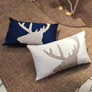 Lumbar Pillow Covers 12x20 Inches Deer Decorative Cotton Linen Deer Head Throw Lumbar Waist Embroidered Cushions Covers for Couch Sofa Bedroom White by CozyNest Decor