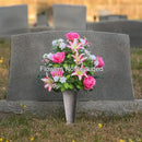 Cemetery Vase with Stakes - Plastic Flower Vases with 2 Ground Spikes, Draining Holes - for Garden, Lawn, Yard - Memorial Grave Decorations 12.7x3.4x3.9, Grey Granite Design by GreenHaven Gardens