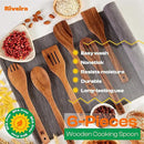 Riveira Walnut Wooden Spoons for Cooking Set of 6 – Natural Walnut Wooden Cooking Utensils, Spatula, Spoon - Premium Quality Utensil Set for Non-Toxic Cooking by CozyNest Decor