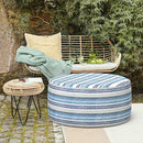 LVTXIII Outdoor Inflatable Ottoman, Fade-Resistant Round Footrest Stool D31”x H14”, Portable Patio Pouf for Garden Camping or Home Use, Stripe Layered Blue by CozyNest Decor