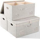 75 Quarts Extra Large Decorative Storage Bins with Lids, 3 Packs Beige Collapsible Storage Bins with Lids, Stackable Storage Bins Decorative Box Storage With Lid Extra Large by TinyTreasures Baby Boutique