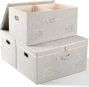 75 Quarts Extra Large Decorative Storage Bins with Lids, 3 Packs Beige Collapsible Storage Bins with Lids, Stackable Storage Bins Decorative Box Storage With Lid Extra Large by CozyNest Decor