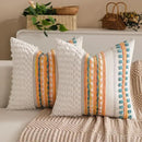 Boho Chenille Tufted Couch Throw Pillow Covers 18x18 Inch Set of 2 Farmhouse Striped Decorative Pillow Covers Accent Neutral Pillowcase Yellow Teal Cushion Cover for Living Room Sofa Bed by CozyNest Decor