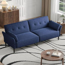 89” Futon Sofa Bed, Linen Comfy Futon Couch Bed with 2 Square Pillows, Convertible Sleeper Sofa with Adjustable Backrest& Armrests, Modern Loveseat Sleeper for Living Room, Bedroom, Blue by CozyNest Decor
