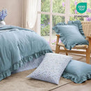Queen Comforter Set - 7 Pieces Ruffle Blue Bedding Sets, Shabby Chic Farmhouse Bed in a Bag Queen with Ruffle Comforter, Floral Sheets, Pillowcases & Shams by CozyNest Decor