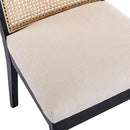 VESCASA Upholstered Dining Chairs with Square Wooden Rattan Back, Armless Padded Linen Cushion Dining Chairs with Wood Legs for Dining Room, Kitchen, Set of 4, Black Frame by CozyNest Decor