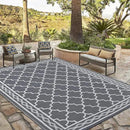 GAOMON Reversible Outdoor Rug 9'x18' Waterproof Plastic Straw Rug, Patio Rug, Large Modern Area Rug Carpet, Indoor Outdoor Rugs for Camping, Porch, Deck, Balcony, Backyard, Grey/White(Geometric) by CozyNest Decor