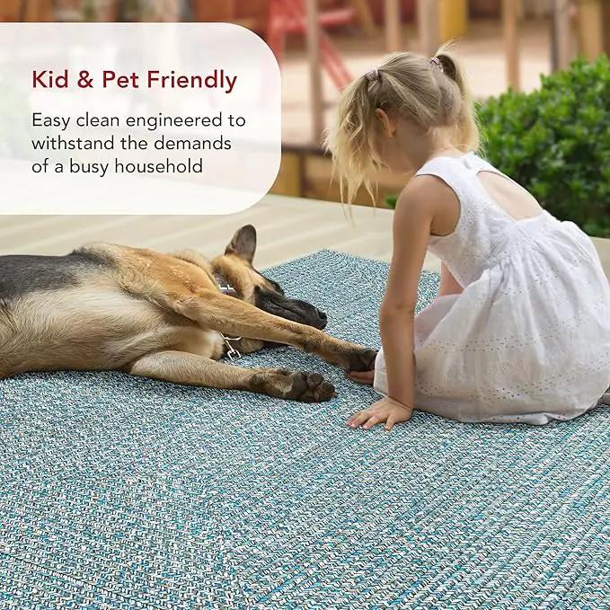 nuLOOM 3' x 5' Solid Hand Braided Indoor/Outdoor Area Rug, Pet-Friendly, High Traffic, Weather Resistant, for Patio, Balcony, Bedroom, Living Room, Dining Room, Wynn Aqua, photo 6 of 7