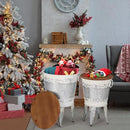 Rustic Storage Farmhouse Accent Side Table, Antique Galvanized Metal End Coffee Cocktail Table Box Bin with Round Wooden Lid Set of 2 (Distressed White) by CozyNest Decor
