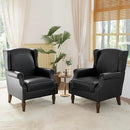 Accent Chairs, Faux Leather High Back Armchair Set of 2 or Living Room, Comfy Upholstered Single Sofa Reading Chairs with Solid Wood Legs for Office, Bedroom, Waiting Room-Black by CozyNest Decor