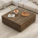 43” Square Coffee Table with Storage, Modern Large Square Center Table with 2 Drawers, Wood Coffee Table for Living Room, Walnut by CozyNest Decor