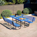 79'' Steel Rectangular Picnic Table for Outdoors, with backrest, Expanded, Lifetime Picnic Table with Umbrella Hole, Heavy Duty Sturdy Commercial Picnic Tables for Garden Courtyard BBQ, Blue by GreenHaven Gardens