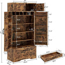 IRONCK Kitchen Pantry 72" Height, with 8 Hanging Shelves, 2 Drawers and Open Storage Cabinet, Freestanding Cupboard for Dining Room Living Room,Vintage Brown by CozyNest Decor