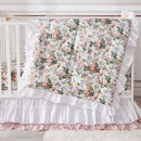 Brandream French Country Garden Floral Crib Bedding Sets for Girls Baby Nursery Bedding Set 3 Piece Ruffled Baby Quilt, Crib Sheet, Crib Skirt - White Blush Pink Green by TinyTreasures Baby Boutique