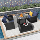 5 Piece Patio Furniture Set with 43" Propane Fire Pit Table, Outdoor Wicker Conversation Set, Rattan Modern Sectional Sofa Couch with Coffee Table for Backyard Porch Garden Poolside, Black-Blue by GreenHaven Gardens