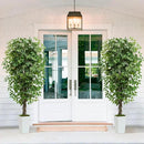 Artificial Ficus Tree 6FT Faux Plants Indoor Tall Fake Plants with White Planter, Green Lifelike Lush Fake Ficus Tree for Home Living Room Bedroom Outdoor Balcony House Office Decor by CozyNest Decor
