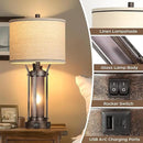 QiMH Farmhouse Table Lamps for Living Room, Rustic Beside Lamps for Bedroom with USB A+C Charging Ports, Nightstand Lamp with Frosted Glass Night Light for Home Decor, 4 Bulbs Included (Bronze) by CozyNest Decor