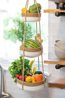 CEDAR+PINE 3-Tier Lined Hanging Fruit Basket Natural Woven Cotton with Strong Jute Rope Hanger in Gift Box Modern Hanging Basket for Kitchen by CozyNest Decor