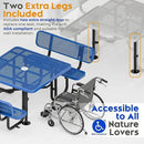 Metal Picnic Tables for Outdoors with Umbrella Hole - Coated Steel Heavy Duty Commercial Grade Table with Adjustable Seats (Blue, 46 in, Square with Back, Expanded Steel) by GreenHaven Gardens
