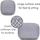 BIRDROCK HOME Square Pouf Ottoman | Cotton Braided Foot Stool with Bean Bag Filling | Boho Foot Rest for Living Room, Bedroom | Compact & Comfortable Seating, Lightweight & Sturdy | Grey by CozyNest Decor