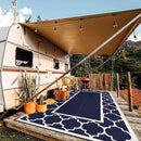 GENIMO 9' x 18' Outdoor Rug Waterproof for Patio, Foldable Reversible Plastic Straw Area Rugs Mat for Rv Decor, Outside Carpet for Camper, Deck, Picnic, Beach, Balcony, Porch, Blue & White by CozyNest Decor