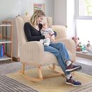 Rocking Chair Nursery, Nursing Rocking Chairs for Mom Nursery, Comfy Wingback Glider Rocking Armchair with Side Pocket for Nursery Living Room Bedroom, Khak by TinyTreasures Baby Boutique