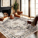 Washable Area Rug 9'x12' Black-Purple Khaki Retro Flowers Boho Design Non-Shedding Easy Care Ideal for High Traffic Areas in Living Room Bedroom Office Coffee Table Kitchen Large Carpet by TinyTreasures Baby Boutique