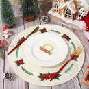 Whaline 4Pcs Round Christmas Flower Placemats Embroidered Xmas Poinsettia Place Mats Decorative Dinner Table Mats for Holiday Party Decor by CozyNest Decor