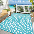 Pauwer Waterproof Outdoor Rug 8x10, Reversible Plastic Straw Patio Camping Rug, Indoor Outdoor RV Mat Carpet for Deck, Camper, Porch, Balcony, Backyard, Picnic, Geometric Teal by GreenHaven Gardens