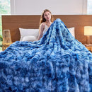 Lotus Karen Faux Fur Throw Blanket Tie-Dye Blue - Big Bubble Rabbit Fluff Blanket for Couch, Large Fluffy Fuzzy Cozy Blanket,Thick Furry Plush Shaggy Blankets,90x90 Inches by CozyNest Decor