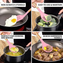 Zulay Kitchen Non-Stick Cooking Utensils Set with Authentic Acacia Wood Handles – 5-Piece Durable & Stylish Silicone Kitchen Utensils Set – Heat Resistant to 464°F – Pink by CozyNest Decor