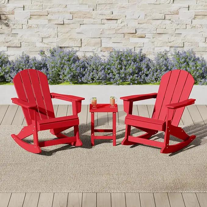WO Home Furniture Adirondack Chair Table Set of 2 PCS Outdoor Folding Chair w Side Table Weather/UV Resistant for Lawn, Garden, Bon Fire, Balcony (Red), photo 7 of 10
