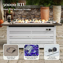 56 Inch Gas Fire Pit Table, 50,000 BTU Propane Pits for Outside with Removable Lid and Glass Fire Rocks, 2 in 1 Firepit Table Gatherings Parties on Patio Deck Garden Backyard, White by GreenHaven Gardens