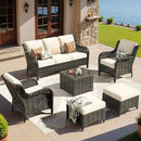ovios 6 Pieces Patio Furniture Set, Outdoor Wicker Sofas with Glass Coffee Table and Comfy Cushions, All Weather High Back Couch Set for Deck Porch, Brown Rattan, Beige by GreenHaven Gardens