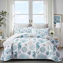 Coastal Bedding California King Size Coastal Quilt with 2 Shams, Nautical Beach Comforter Sets Ocean Bedspreads Blue Seahorse Coverlet Summer Bedding, 106''x118'' by CozyNest Decor