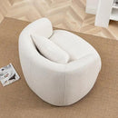 KINWELL 34" Wide Boucle Swivel Barrel Chair, No Assembly Round Upholstered Armchair Accent Chair Single Sofa Chair with Toss Pillow for Living Room and Bedroom, Beige by CozyNest Decor