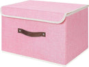 ANMINY Storage Bin with Lid Storage Boxes with PU Leather Handles PP Plastic Board Decorative Foldable Lidded Cotton Linen Fabric Home Cubes Baskets Closet Organizer Container - Pink, Large Size by TinyTreasures Baby Boutique