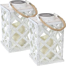 Sunnydaze Modern Crosshatch 9-Inch Solar LED Decorative Candle Lantern - Tabletop/Hanging Light - Set of 2 - White by GreenHaven Gardens