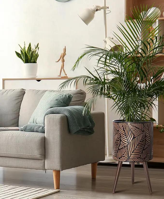 D'vine Dev 14 Inch Planter Pot with Stand, Mid-Century Tall Plant Pot with Legs for Indoor Plants, X-Large, Bronze/Grey, 88-L-D-6, photo 5 of 6