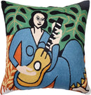 The Music Matisse Decorative Pillow Cover Handembroidered Wool 18x18 by CozyNest Decor