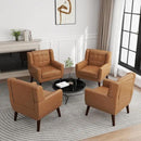 UIXE Faux Leather Accent Chairs Set of 4, Modern Arm Club Chair Upholstered Armchair for Living Room, Comfy Single Sofa Seats Button Tufted Reading Seating, Brown by CozyNest Decor