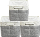 SIMPLE HOUSEWARE Large Fabric Storage Bin, 14.4" x 10" with Handles, 3-Pack, Foldable Organizer for Closet and Shelf, Gray by CozyNest Decor
