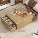 43” Square Coffee Table with Storage, 43" D x 43" W x 17" H Modern Large Square Center Table with 2 Drawers, Wood Coffee Table for Living Room, Light Brown,Bedroom,Light Brown by CozyNest Decor