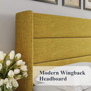 Allewie King Size Lift Up Storage Bed, Modern Wingback Headboard, Hydraulic Support, No Box Spring Needed, Olive Yellow by CozyNest Decor