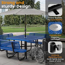 Metal Picnic Tables for Outdoors with Umbrella Hole - Coated Steel Heavy Duty Commercial Grade Table with Adjustable Seats (Blue, 46 in, Square with Back, Expanded Steel) by GreenHaven Gardens